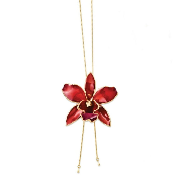 necklace with pendant 3 in mm Lacquer Dipped Red Cattleya Orchid Adjustable