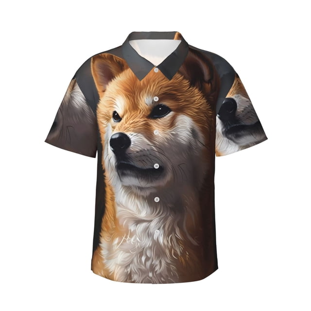 Fotbe Regal Shiba Inu Camisa Hawaiana para Hombre Unisex – Camisa Casual de Verano con Botones de Manga Corta de Algodón y Lino,XX-Large