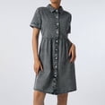 thumbnail image 3 of Women's Short Sleeve Button Down Denim Dress Summer Flowy Tiered Babydoll Jean Shirt Dresses, 3 of 7