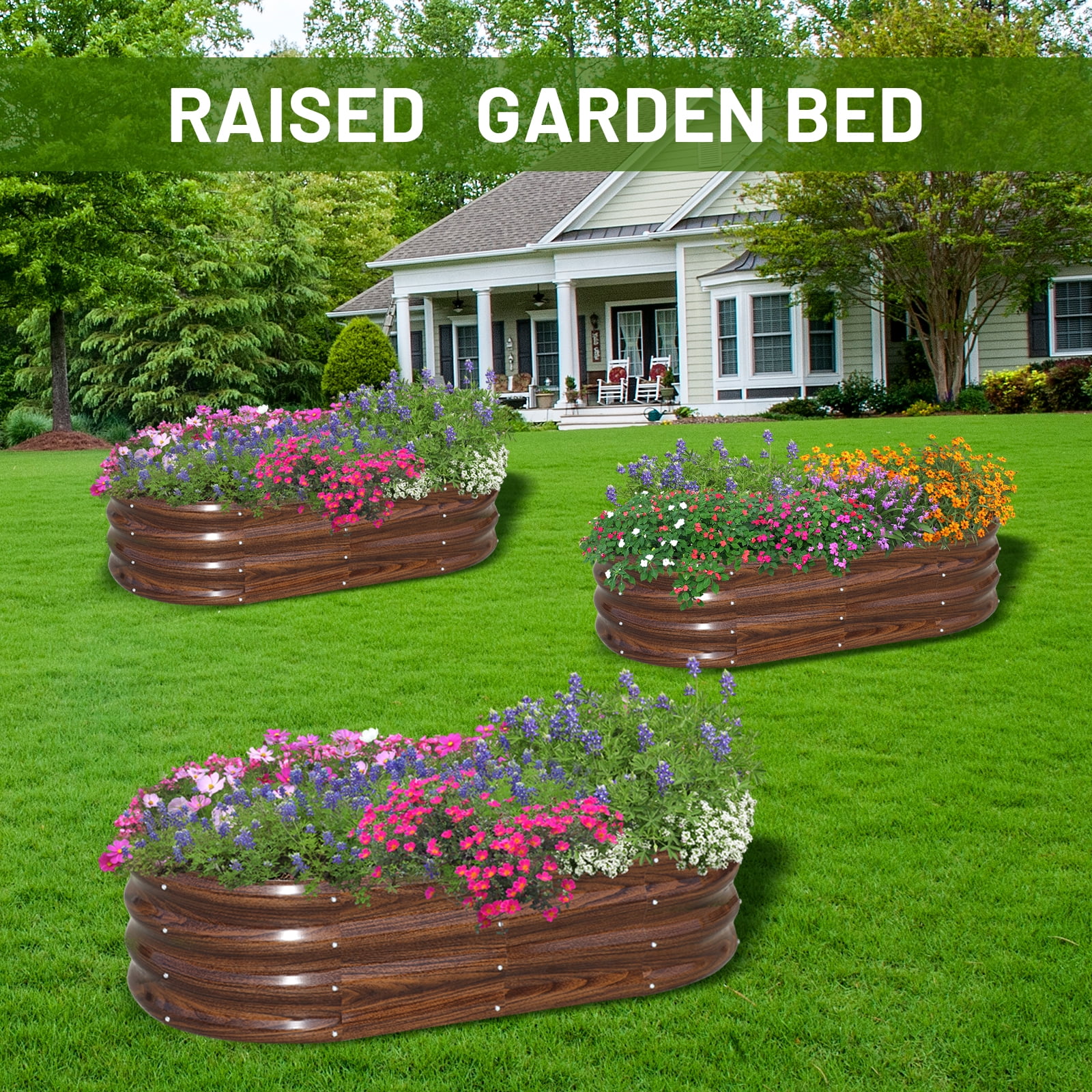SnugNiture Galvanized Raised Garden Bed Outdoor, 3Pcs 4x2x1ft Metal Planter Box, Brown SnugNiture Galvanized Raised Garden Bed Outdoor, 3Pcs 4x2x1ft Metal Planter Box, Brown - Image 2