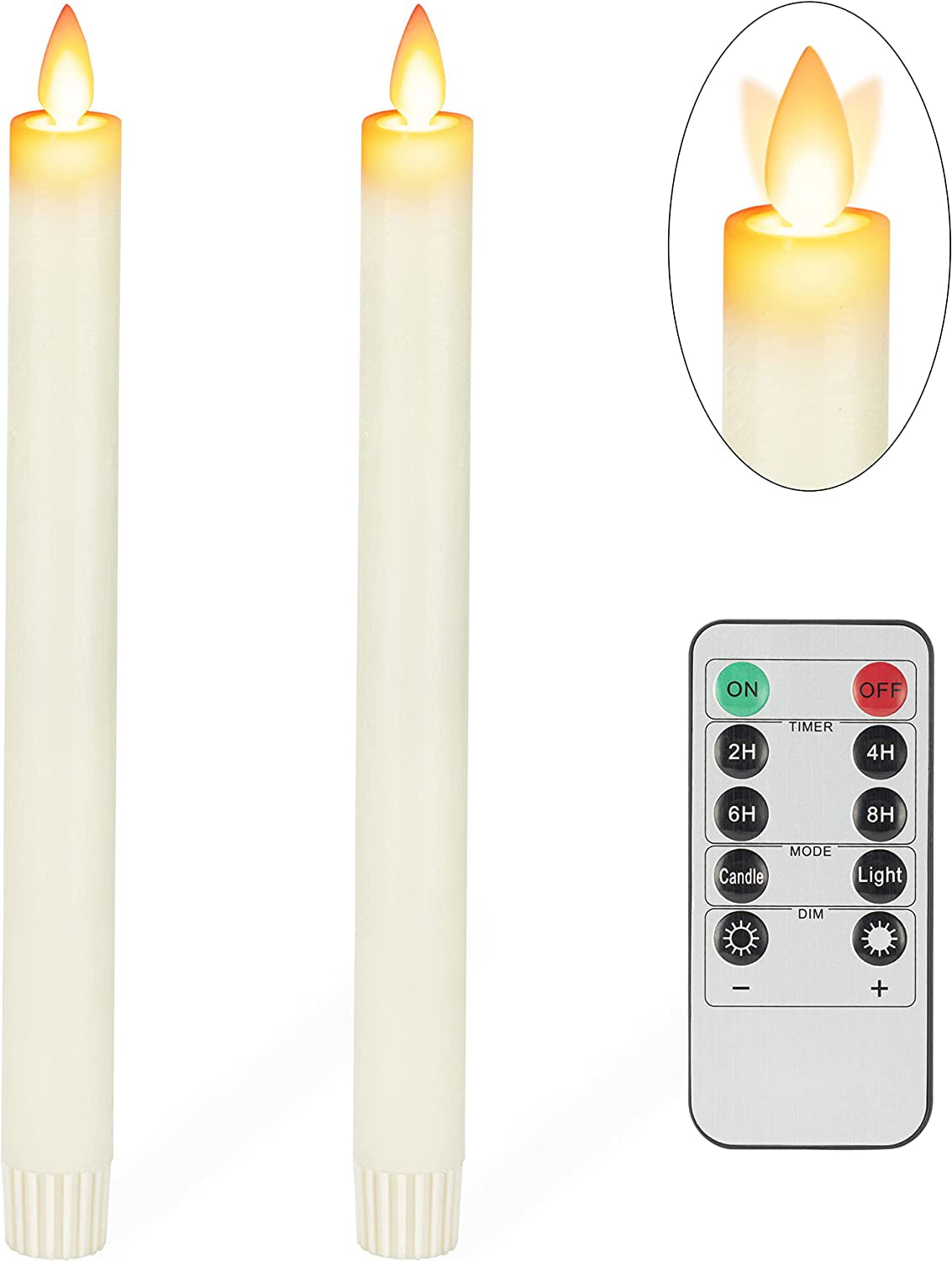 9.5 Inches Battery Operated Real Wax LED Candles Warm Light for Thanksgiving Christmas Home Decoration Gift Wondise Moving Wick Flameless Window Taper Candles with Remote Timer Ivory, Set of 4 