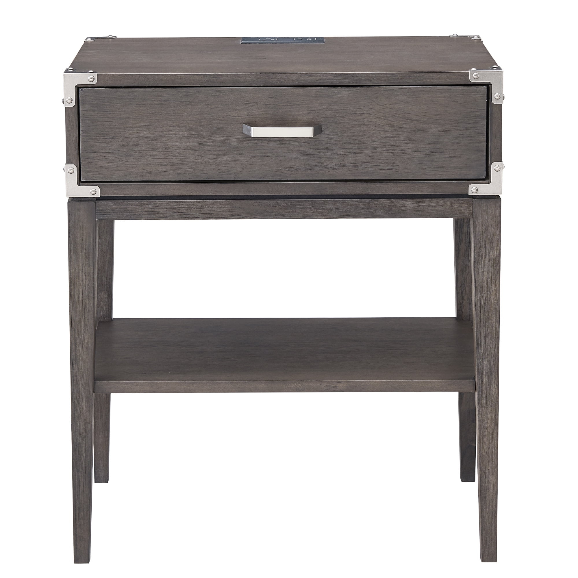 Beckett Nightstand Side Table One Drawer Rustic – Fast Charging Station, A/C and USB Charging Port Integrated – Durable Solid Wood – Living Room, Bedroom, Office, Anthracite/Pewter – Leick Home, 24022
