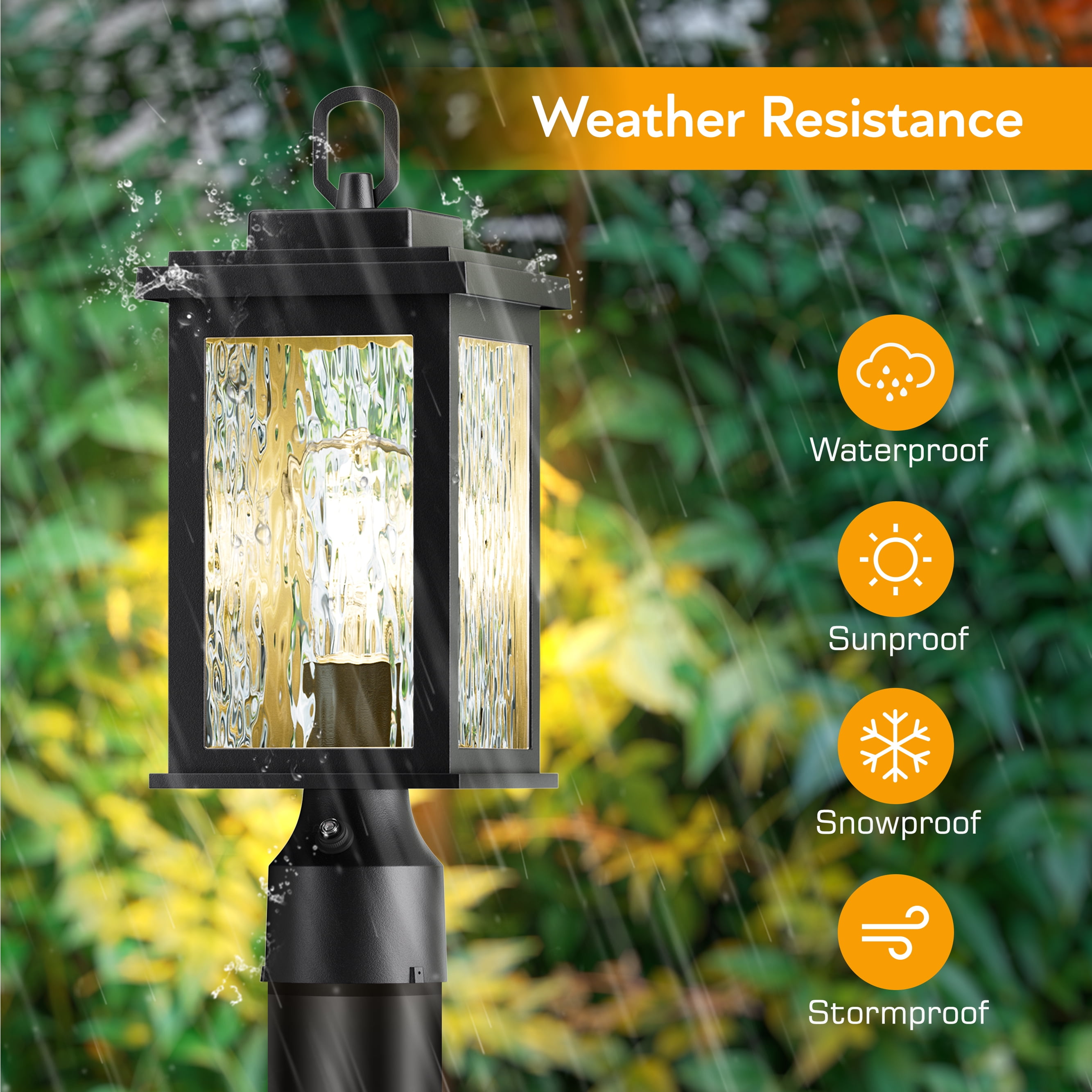 VIANIS Outdoor Post Lights, Dusk to Dawn Post Lights Outdoor,Black Post Lantern with Pier Mount Base, Waterproof Aluminum Body with Water Glass for Patio, Garden, Driveway