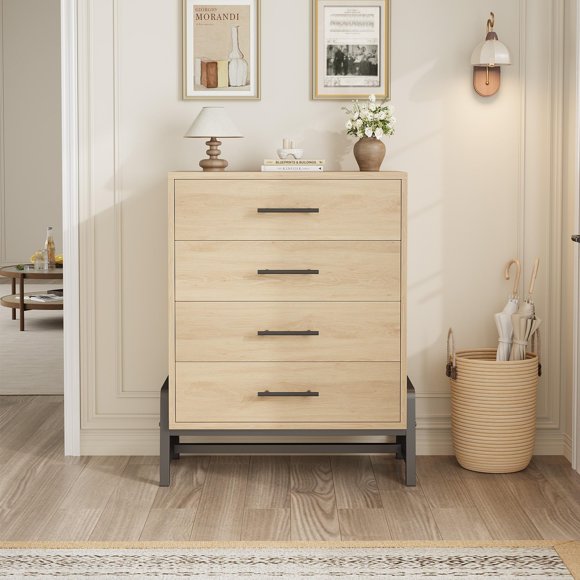 BeesClover 38.6" Tall Dresser for Bedroom with 4 Deep Drawers, Sturdy Wooden Storage Chest, Modern Farmhouse Organizer for Closet, Nursery, Entryway