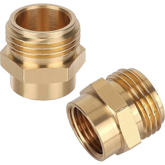 2pcs Brass Garden Hose Adapter, 1/2" NPT Female to 3/4" GHT Male Garden Hose Connector No-Leak Water Pipe Fittings for Outdoor Faucet Irrigation Sprinkler