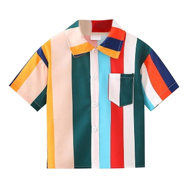 Gibobby Playeras Niños Tops informales con estampado de rayas de manga corta para niños y niñas de verano con bolsillo para ropa de niños(Rojo, 18-24 Meses)