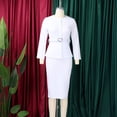 thumbnail image 4 of AURA Plus Size Elegant Round Neck Pencil Midi Dress Nine Sleeve High Waist Office African Work Dress with Belt, 4 of 10