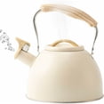thumbnail image 1 of Stainless Steel Tea Kettle with Wooden Handle, 3L Induction Whistling Kettle, Retro Teapot Kettle, Boiler for Electric, Gas and Ceramic Stoves (Beige), 1 of 5