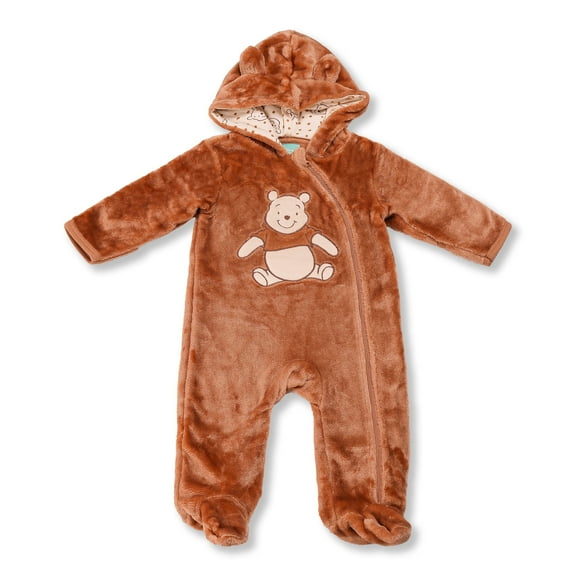 Disney Clothes Baby Boy Hooded Pram Suit - Newborn Fleece Coverall Footies with Ears Mickey Mouse, Winnie the Pooh, and Dumbo Infant (0/3M–6/9M)