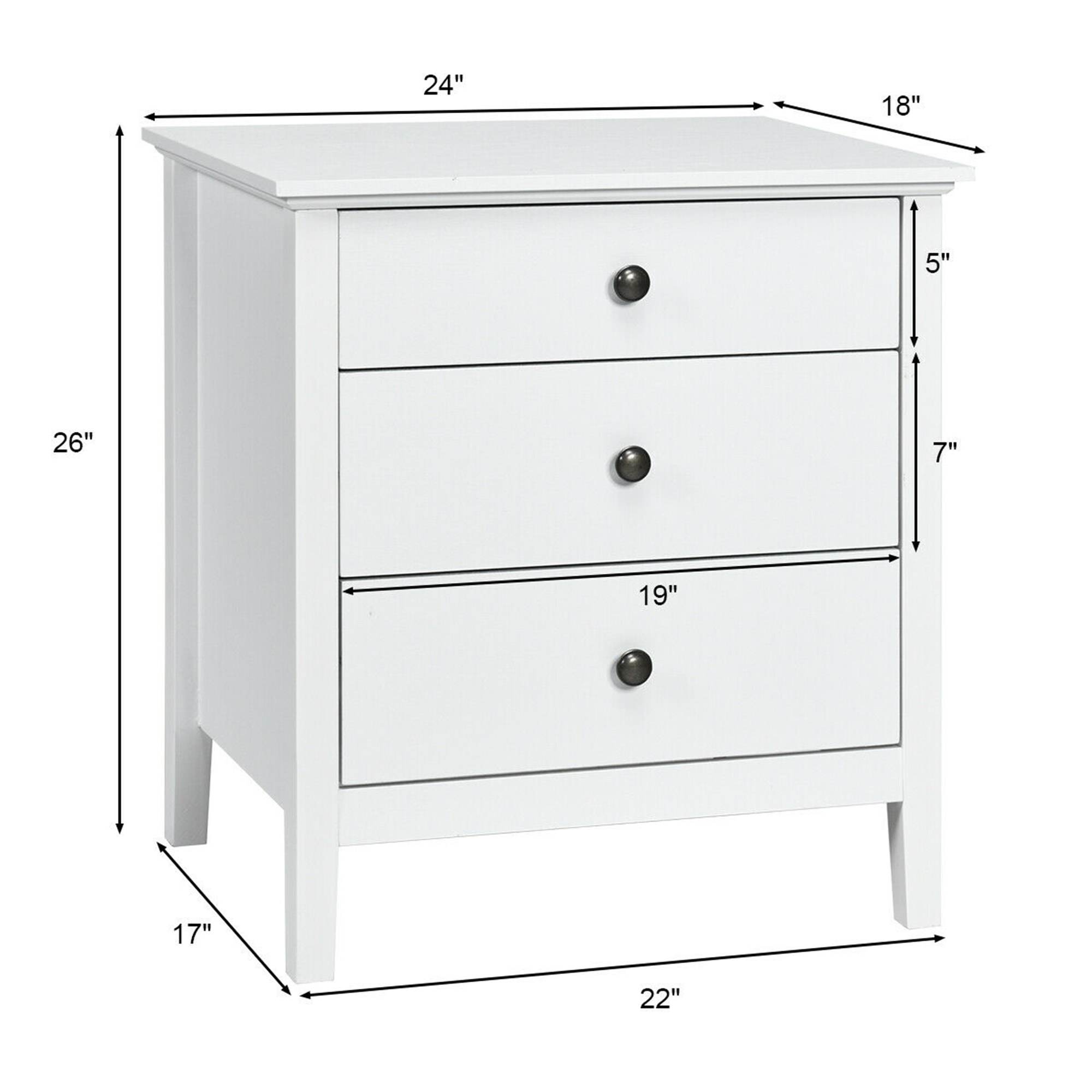 Gymax Accent Table Organizer Nightstand Beside End Side Table W/3 Drawers White
