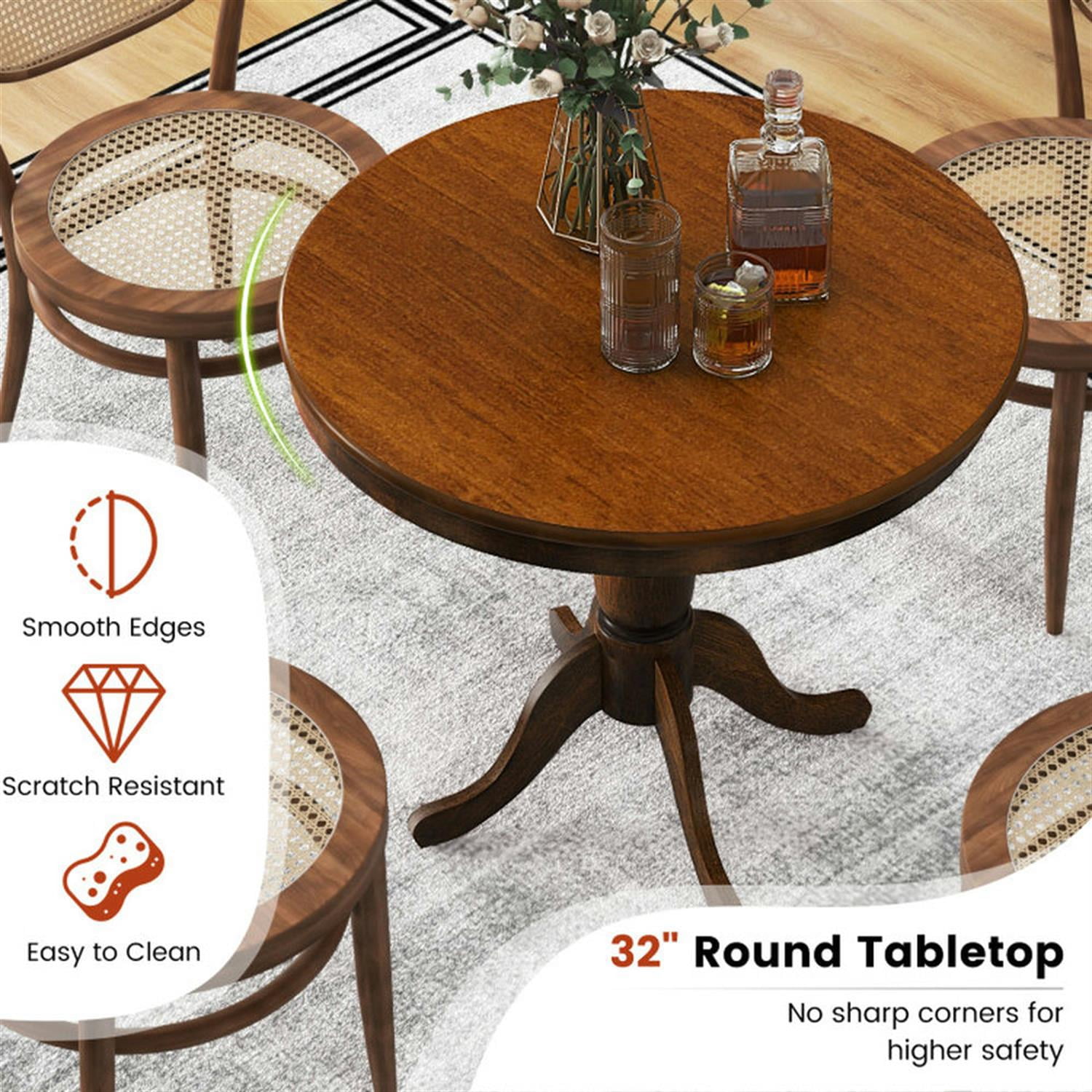 Demi Bonn 32" Wooden Round Pub Pedestal Side Table, Modern Kitchen Table Furniture for Dining Room, Dinette, Compact Space-Saving, Brown