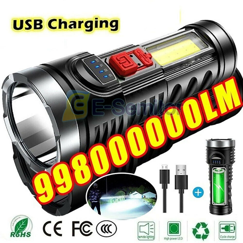 Super Bright 10000000LM LED Torch Tactical Flashlight USB Rechargeable W/Battery 