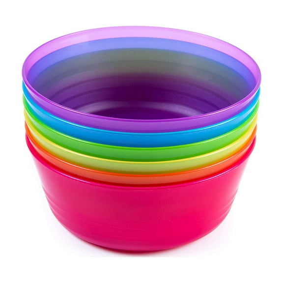 6-Piece Colorful Plastic Bowl Set BPA-Free Microwave Dishwasher Safe Reble Dinnerware for Home Camp, Multicolor