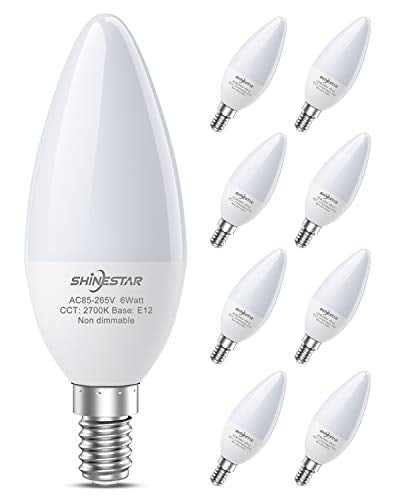 SHINESTAR 8-Pack E12 LED Bulbs, Ceiling Fan Light Bulbs 60W Equivalent, 2700K Warm White Candelabra LED Bulb Chandelier Bulb, Type B Small Base, Non-dimmable