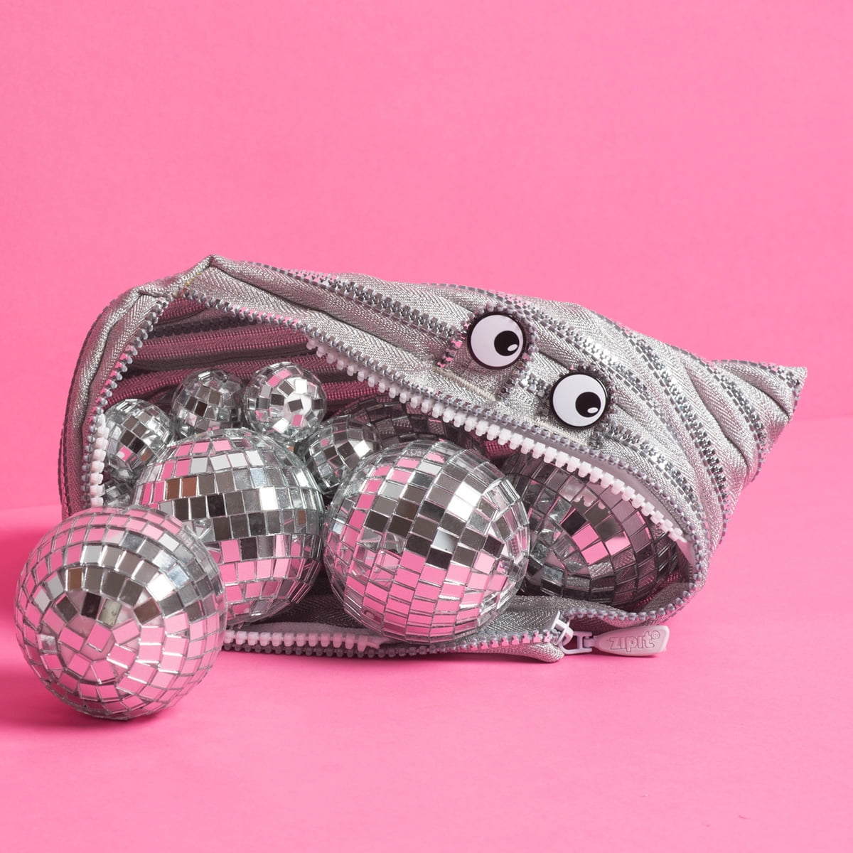 ZIPIT Monster Pencil Case for Kids, Large Capacity Cute Pencil Pouch, Holds up to 30 Pens, Made of One Long Zipper (Silver)