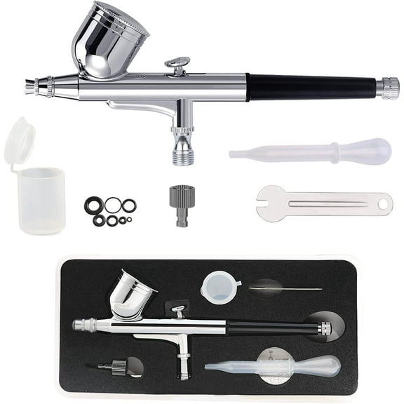 Airbrush Kit Dual-Action Gravity Feed Air Brush Gun with 0.3mm and 1/3 oz. for Hobby, Models, Art, Tattoo, Nail Art, Cake