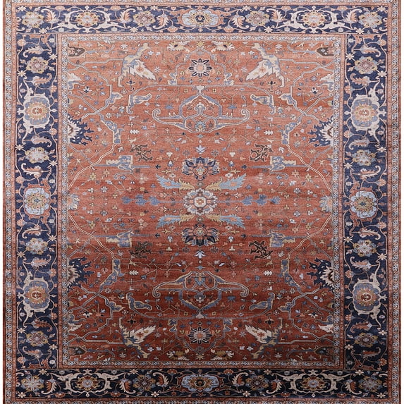 Ahgly Company Indoor Square Mid-Century Modern Khaki Rose Pink Oriental Area Rugs, 4' Square