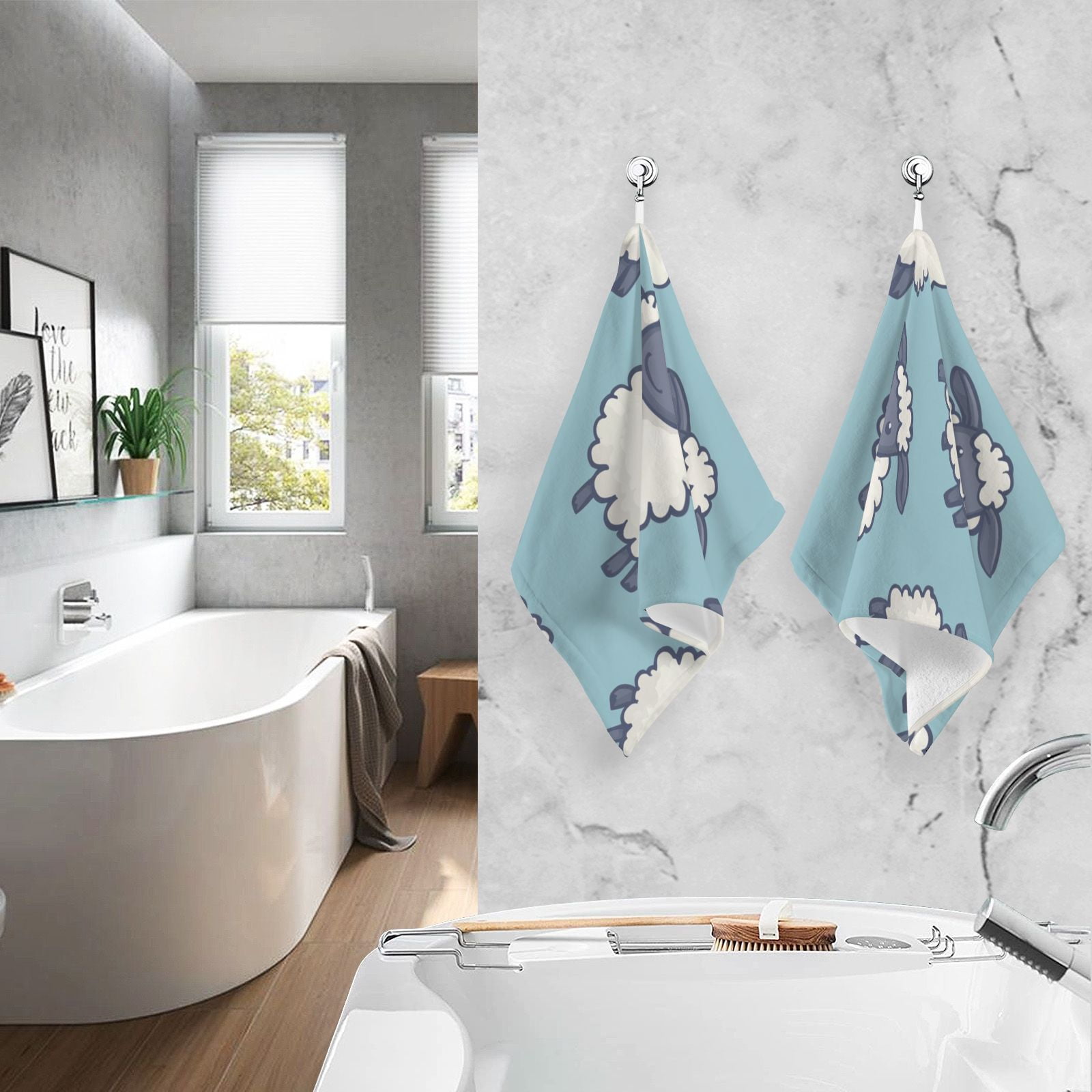 Sheeps in Blue Hand Towels Cotton Bath Towels Large Face Towels Absorbent for Bathroom 2 Packs