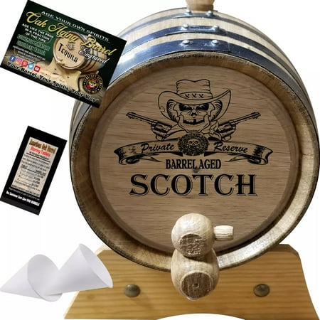

Private Reserve Scotch (161) - Engraved Aging Barrel From Skeeter s Reserve Outlaw Gear™ - MADE BY American Oak Barrel™ - (Natural Oak Black Hoops)