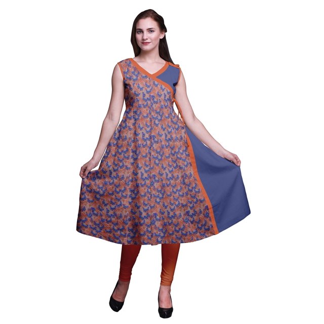 Bimba Robe d'Été Indienne Imprimée Style Angrakha pour Femmes Tunique Ethnique