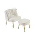 thumbnail image 5 of Accent Chair with Ottoman, Velvet Armchair with Button Tufted Back, Upholstered Sofa Chair Ottoman Set with Gold Metal Legs, Comfy TV Chair with Nailhead Trim for Living Room Bedroom, White, 5 of 7