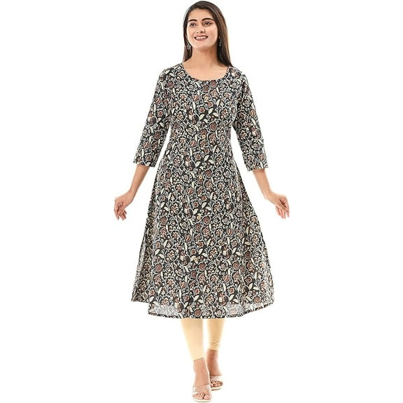 VIHAAN IMPEX Printed Casual Black Floral Camisole Kurta for Women, Size L