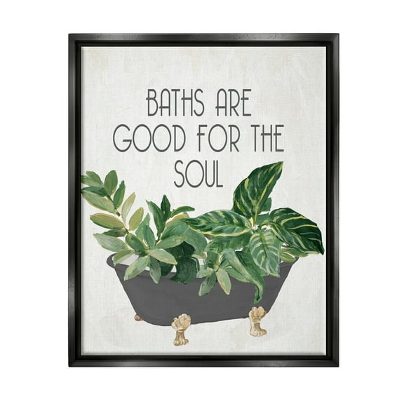 Stupell Industries Botanical Bath Phrase Typography Painting Black Floater Framed Art Print Wall Art, 17 x 21