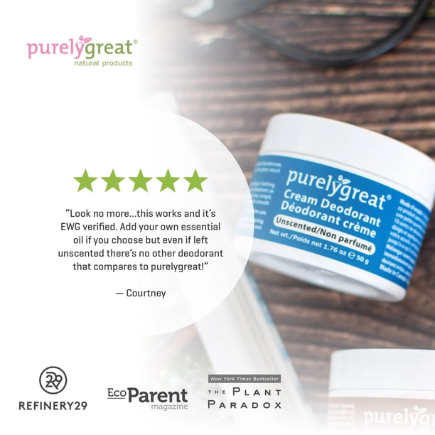 4 Pack - Purelygreat Natural Deodorant Cream - Unscented 50g
