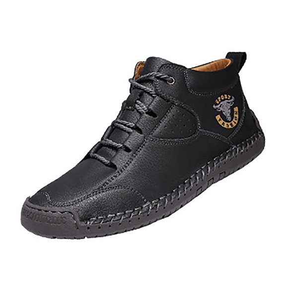 Xfvqtps Mens Snow Boots Mid Top Lace Up Plush Fleece Line Suede Sole Fashion Retro Comfortable Non Slip Warm Winter Casual Short Leather Shoes