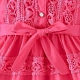 thumbnail image 4 of hengsof Girls Dress Lapel Button Short Sleeve Lace Dress Fashionable Sweet Bow Dress Casual Daily Dress Solid Color Pattern Dress, 4 of 6