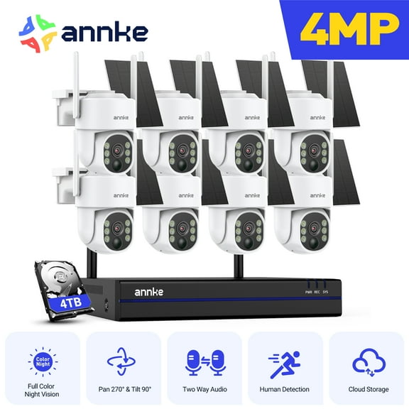 ANNKE 4MP Ultra HD 16 Channel 8 Cameras Wireless NVR Security System, 2.4/5.8G Dual-Band WiFi, Human Motion Detection, Two-Way Audio, Night Vision, Works with Alexa, 4TB HDD