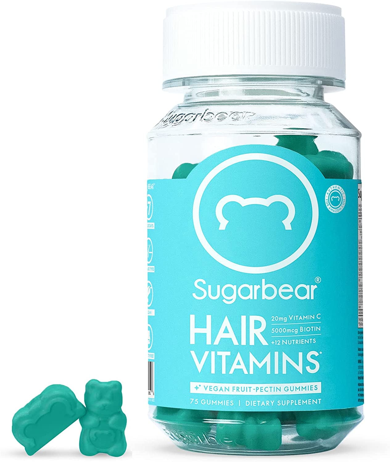 Sugarbear Hair Vitamin Gummies for Normal Hair Growth with Vegan Vitamin C, B12, Biotin, Zinc, Iodine, Folate, Coconut Oil, Chewable Hair Supplement for Women & Men 75ct (1 Month Supply +7 Bonus Sugarbear Hair Vitamin Gummies for Normal Hair Growth with Vegan Vitamin C, B12, Biotin, Zinc, Iodine, Folate, Coconut Oil, Chewable Hair Supplement for Women & Men 75ct (1 Month Supply +7 Bonus