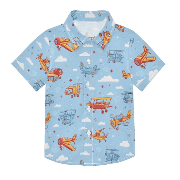 Boys Button-Down Shirt Short Sleeve Shirt Tops for 3Y Bright and Lively Airplane Pattern