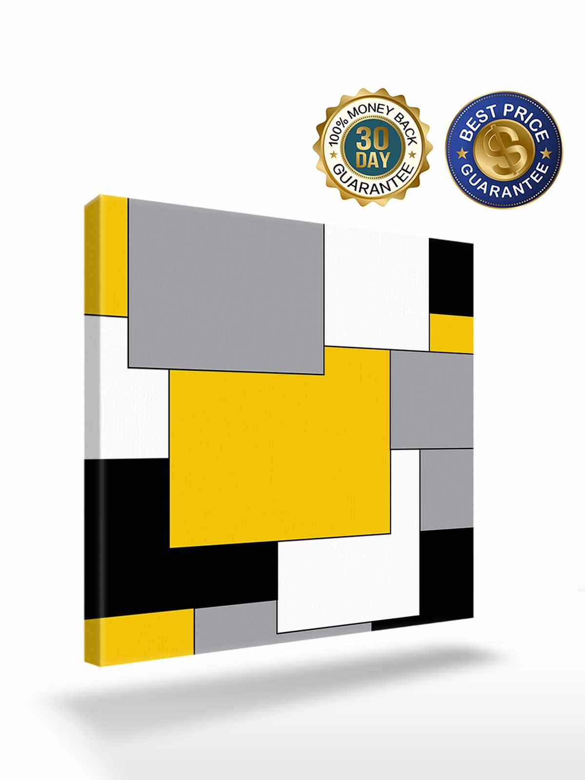 Abstract Art Canvas Wall Art, Patchwork Black and Yellow Framed Wall Decor Modern Artwork Prints Painting for Living Room, Bedroom, Kitchen & Cafe Decor 20x20 Inch