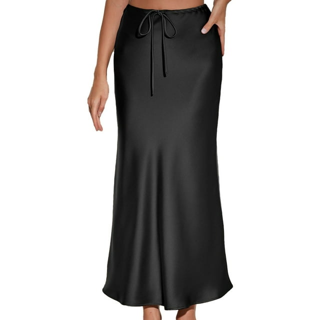Kcodviy Jupe de Lit pour Femme en Satin Uni Longue Robe Taille Haute Jupes pour Femmes Longueur Longue Robe à Cordon