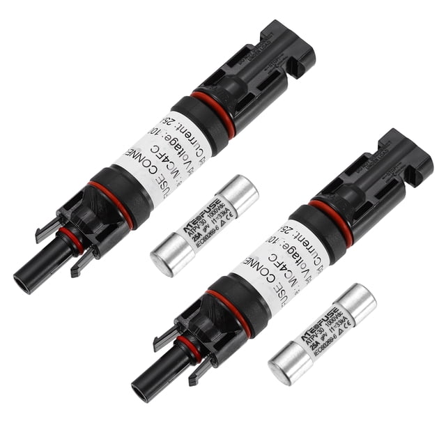 Uxcell 2Set 25A Soporte de Fusible Solar Inline, Conector Masculino y Femenino Impermeable IP67 con Fusible para Sistema Fotovoltaico Solar