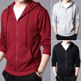 thumbnail image 2 of comerut Autumn Coat Solid Color Soft Warm Hooded Hat Long Sleeves Casual Pockets Men Fall Coat for Daily Wear, 2 of 8