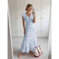 thumbnail image 7 of Blue And White Striped V-Neck Cinched Waist Maxi Shirt Dress With Ruffle Sleeves For Summer Casual Wear, 7 of 7