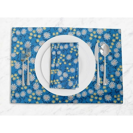 

S4Sassy Blue Leaves & Night Jasmine Floral Everyday Washable Placemats With Napkins Dining Table Decor
