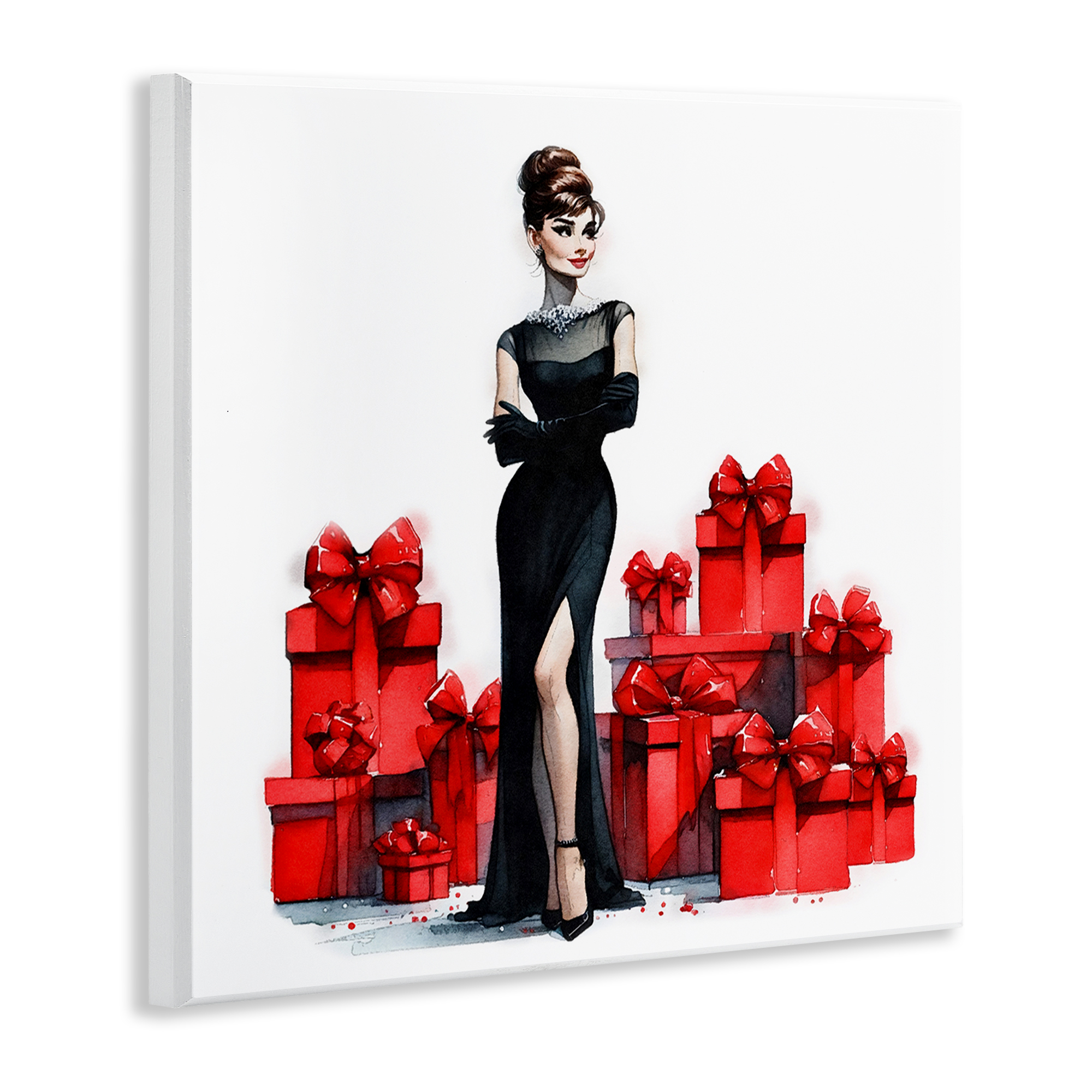 Stupell Industries Elegant Woman & Gifts Holiday Painting Unframed Art Prints Wall Art, 12 x 12