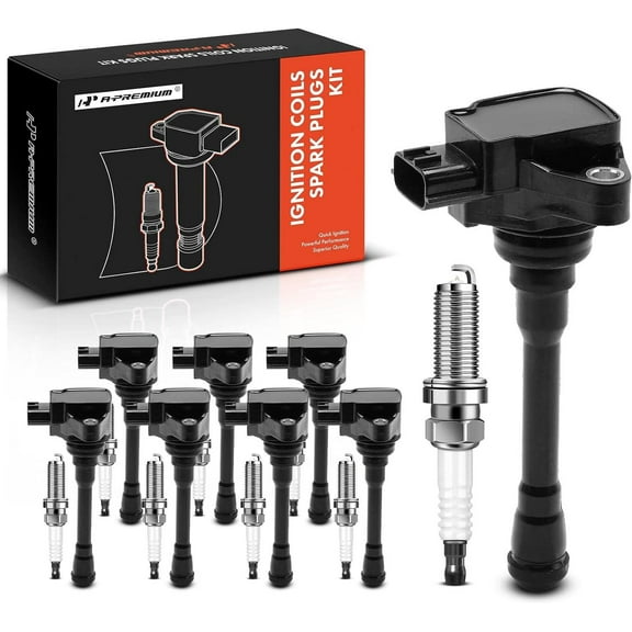 A-Premium Set of 8 Ignition Coil Pack and Iridium Spark Plugs Compatible with Nissan TITAN 2017-2020, TITAN XD 2016-2020, NV2500 2018-2020, NV3500 2018-2019, Replace# 22448EZ31A, 22448EZ31B