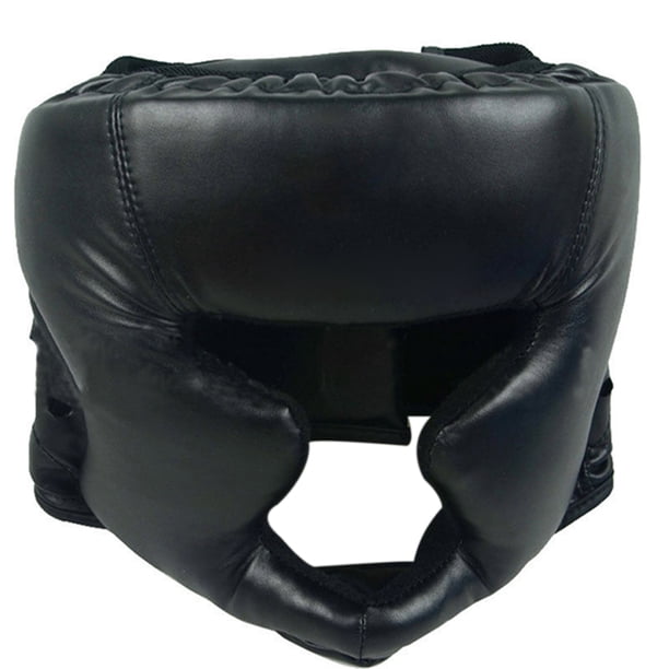 Yuarrent Protector de cabeza de boxeo de tipo cerrado, protector de cabeza de boxeo para adultos, protector de cabeza de piel sintética, sombreros de Boxeo negro Yuarrent OD1994-01B