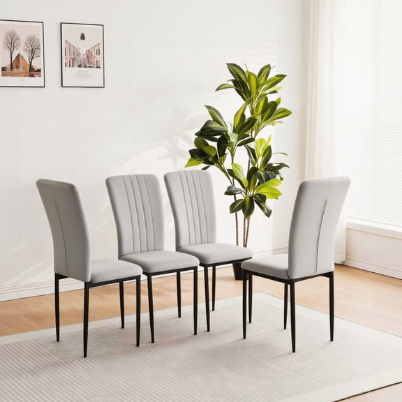 Set of 4 Dining Chairs, Kitchen Chairs, Velvet Chairs; Modern Upholstered Dining Room Chairs with Metal Legs and Adjustable Feet, Gray