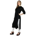 thumbnail image 5 of Bimba Women Button Down Black Rayon Kurta Kurti Formal Tunic Blouse 3/4 Sleeve, 5 of 7