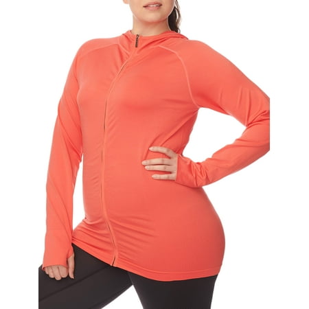 Back Zip Coat - Under Control Women's Plus Size Active Back Keyhole Zip-Front Jacket with Hood