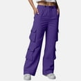 thumbnail image 2 of jtjvou Cargo Pants Women Hiking Travel Stretch Water Resistant Pants High Waisted Wide Leg Baggy Trousers with Pockets Purple L, 2 of 8