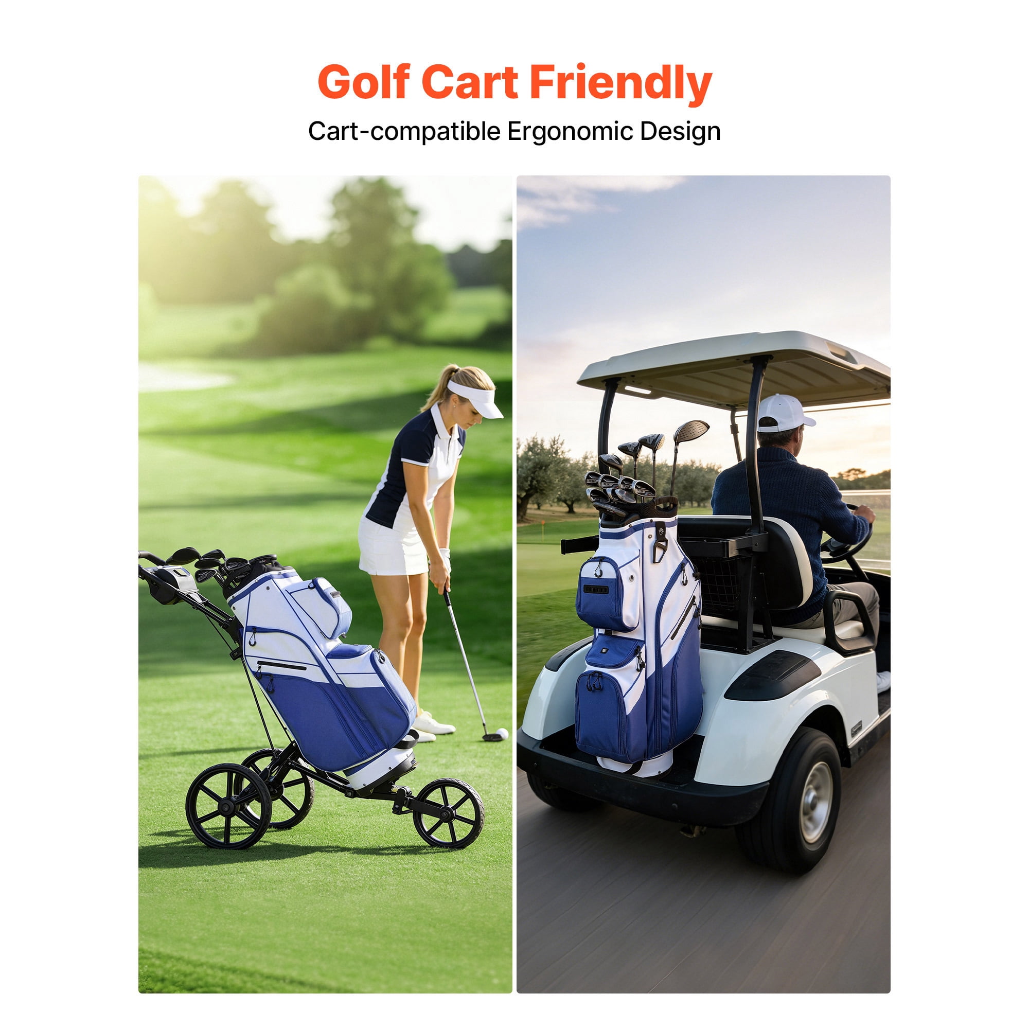 KFFKFF Golf Cart Bag with 15-Way Divider, Full-Length Club Organizer, Multiple Storage Pockets, Comfortable Shoulder Strap, Protective Rain Cover, Durable Zippers, Lightweight Polyester