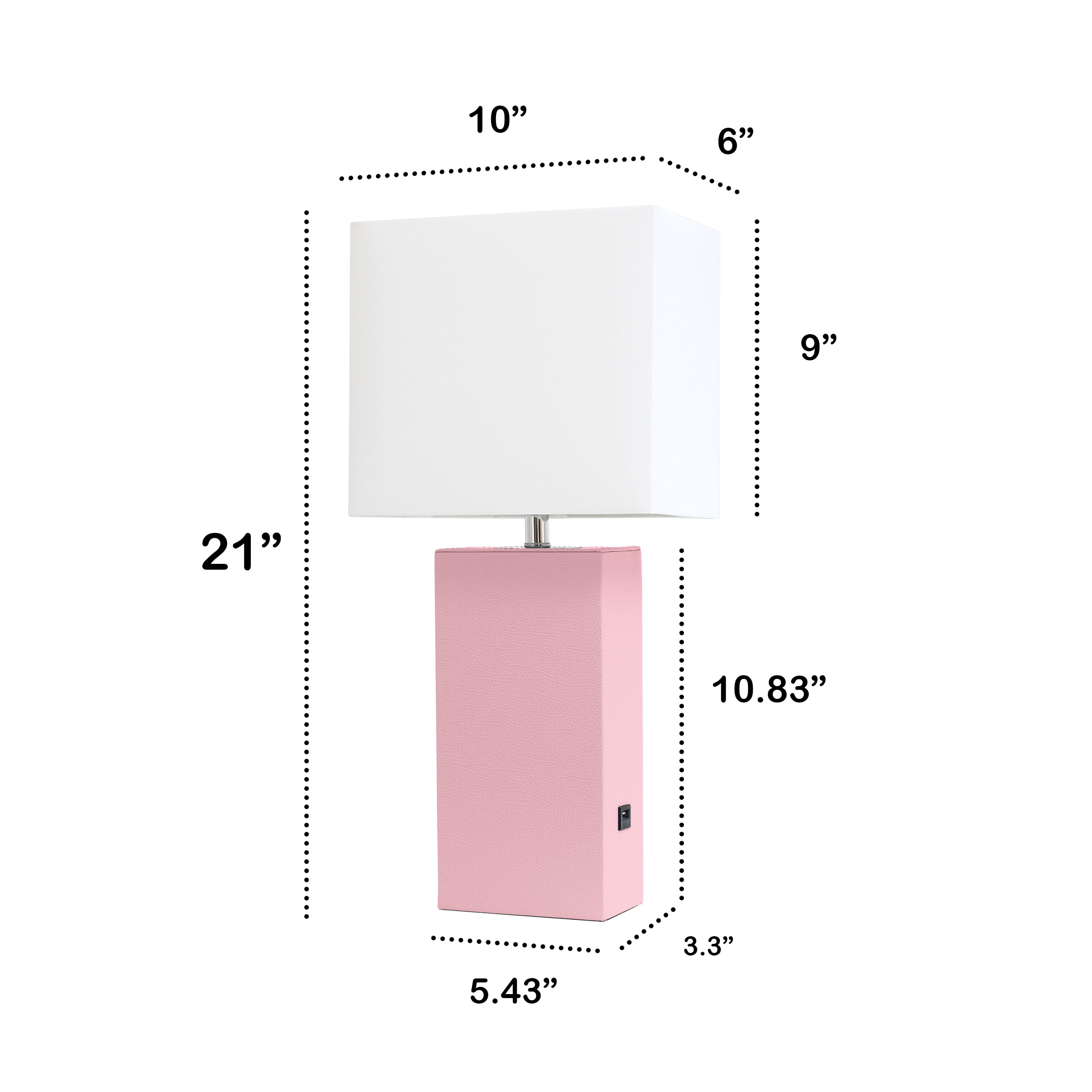 Lalia Home 21" Leather Modern Bedside Table Lamp with USB Port and LED Bulb, Pink