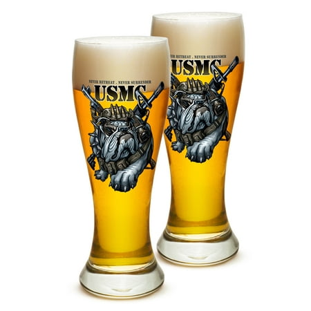 

Pilsner – US Marine Corps Gifts for Men or Women – Never Retreat Never Surrender Marine Corps Beer Glassware – USMC Barware Glasses Set of 2 (23 Oz)