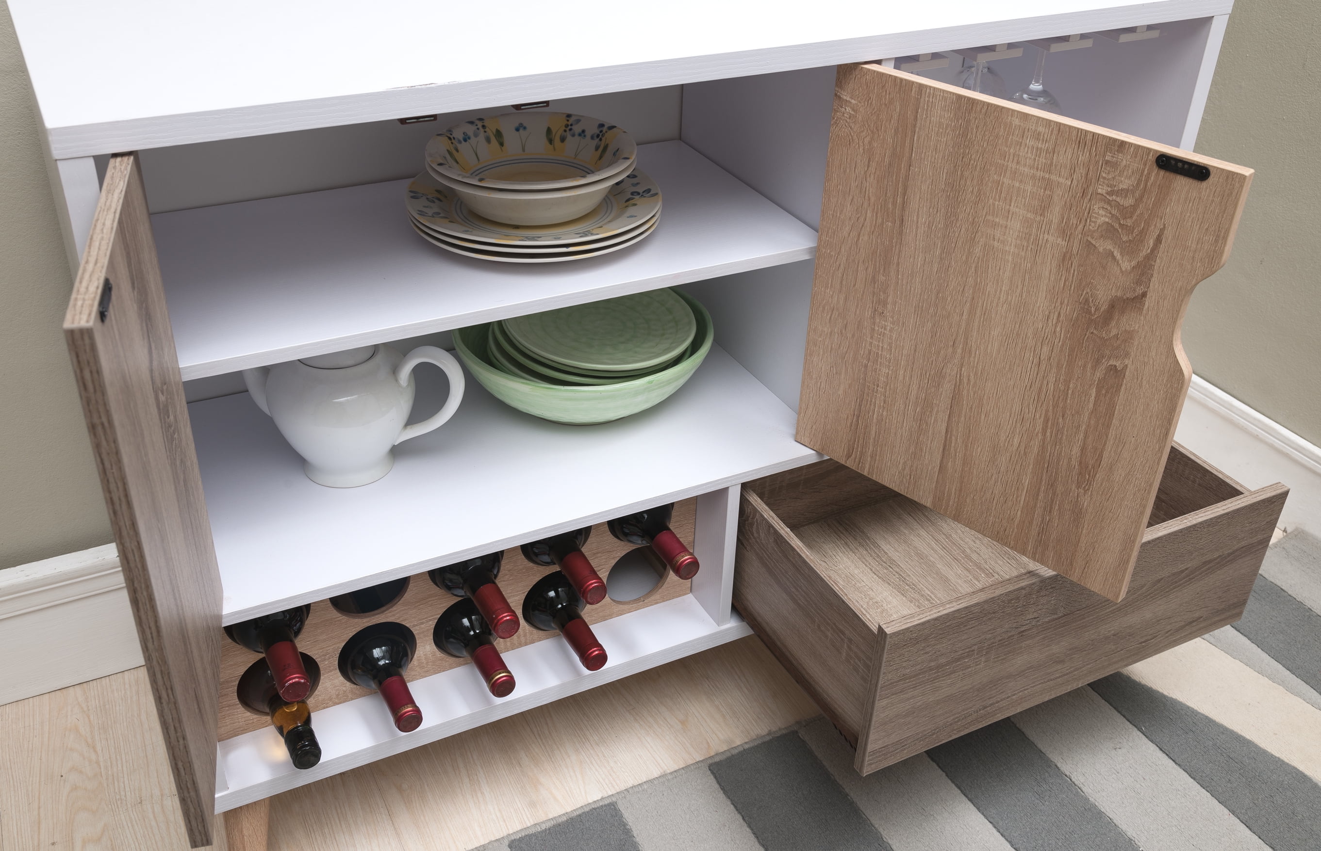 Furniture of America Marcy Mid-Century Multi-Storage Dining Server, White